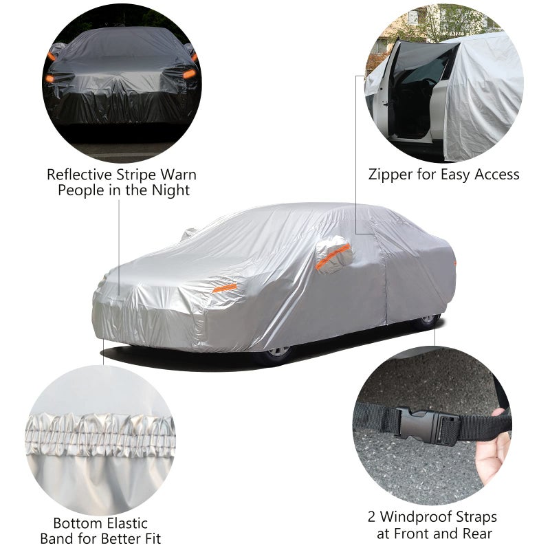 SEAZEN Car Cover with Zipper, 2 Layer Full Car Covers Waterproof/UV Protection/Snowproof/Dustproof, Universal Car Cover (Fit Sedan-Length Up to 200") - Image 4